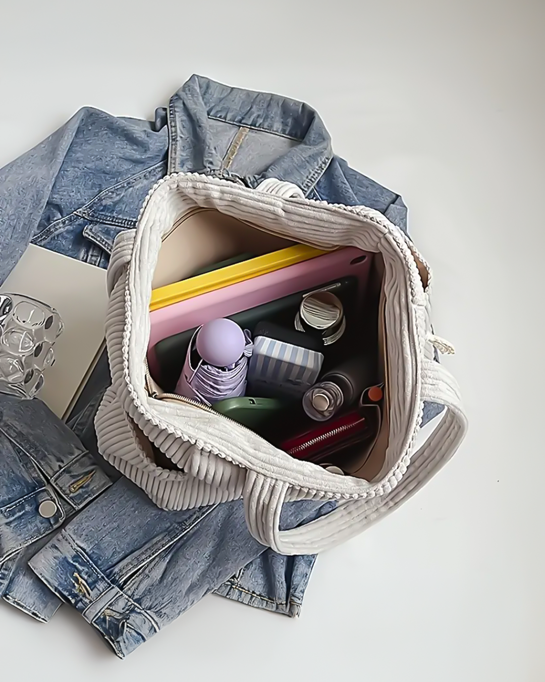 Tilda | Ribbet stoffveske med snøring